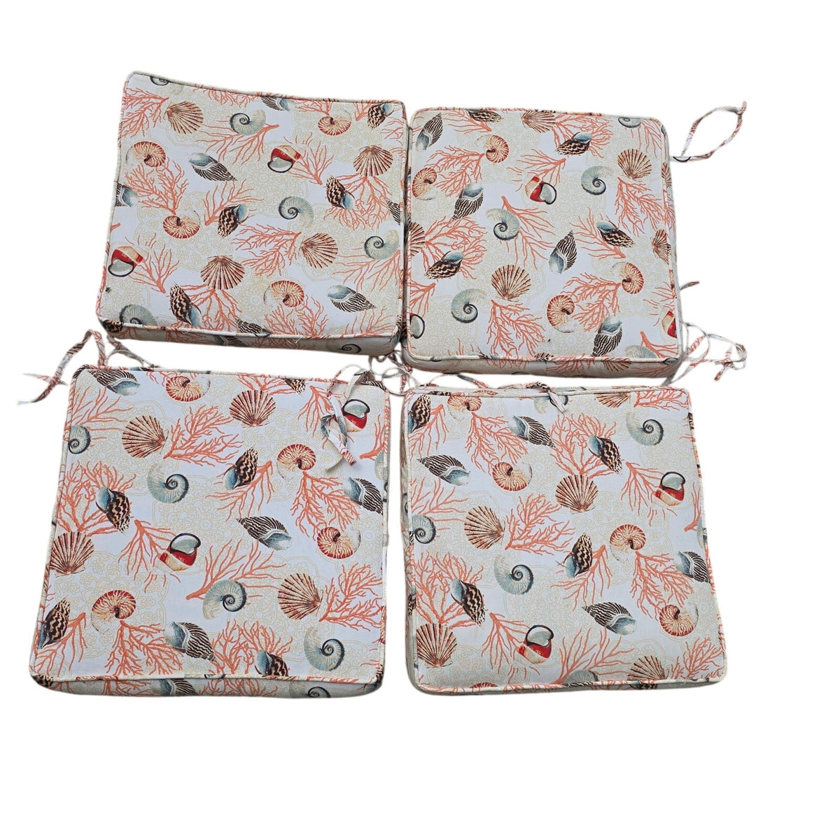 Set of 4 Coastal Shell Patterned Chair Seat Cushions