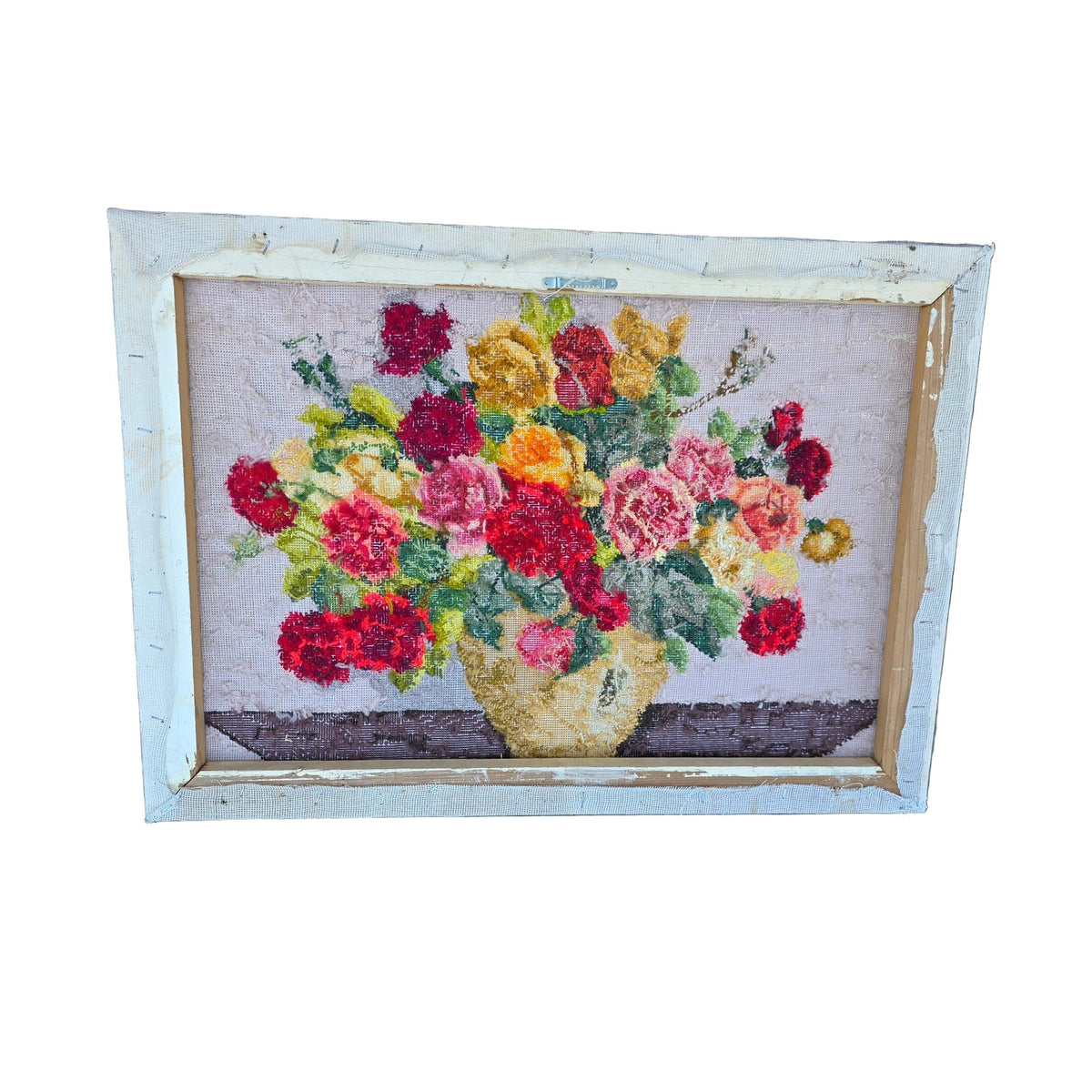 Vintage Handmade Floral Needlepoint | Unframed | 26.75" x 19" | Artisan Folk Art