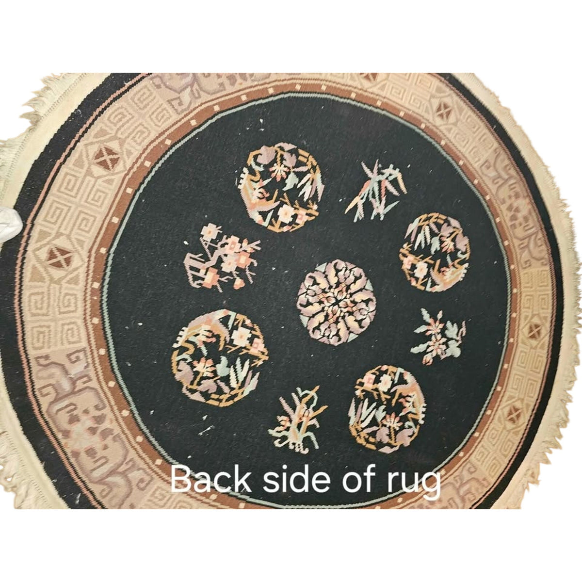 82" Diameter Black/Multicolor Asian Inspired Area Rug