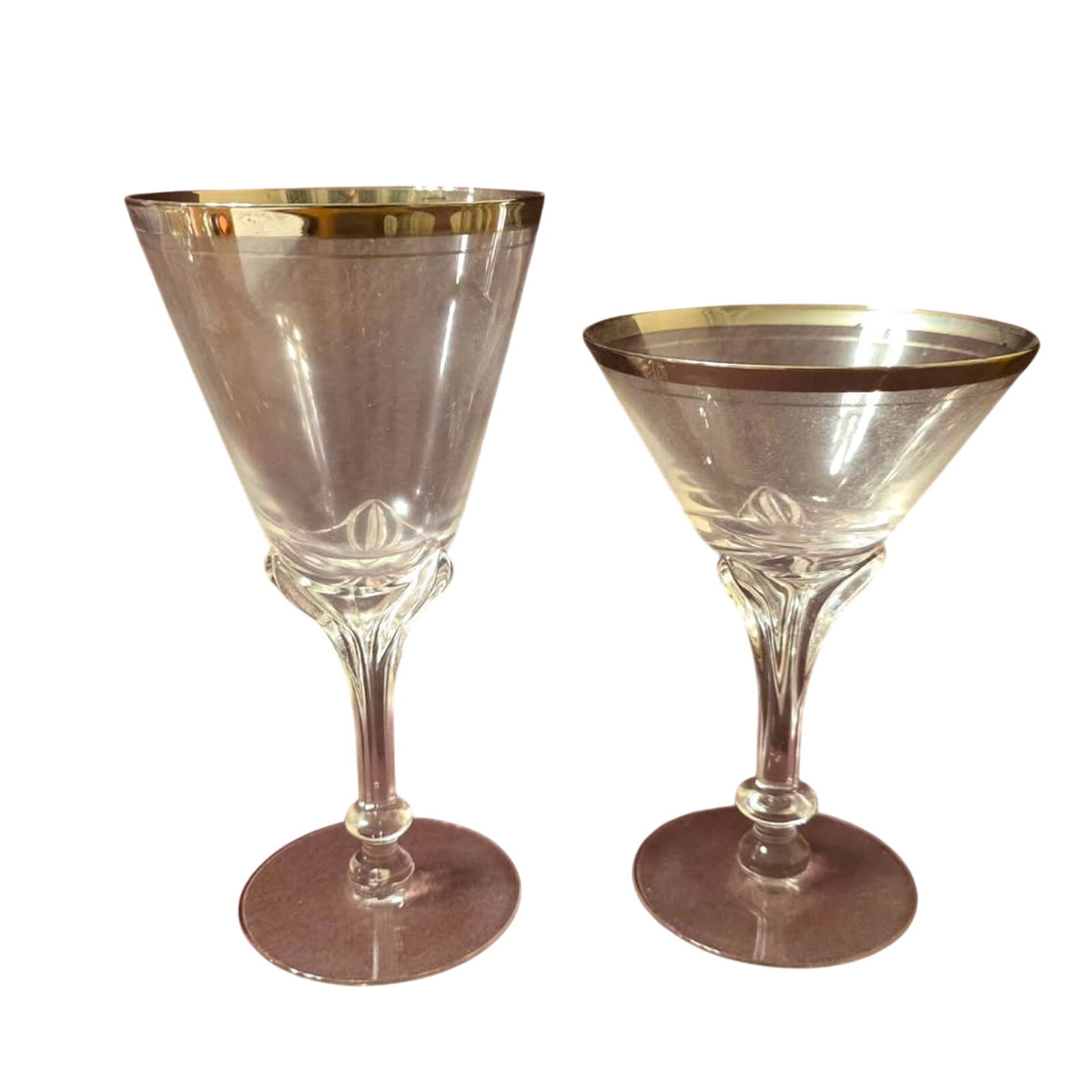 Vintage 1950's Hollywood Regency Silver Rimmed Clear Glasses 17 Total