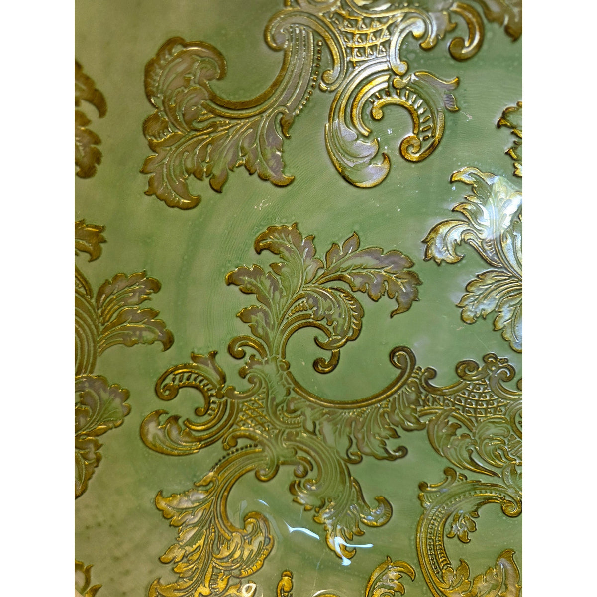 Damask Leaves & Scrolls Decorative Bowl on Metal Stand | 15" | Centerpiece Display