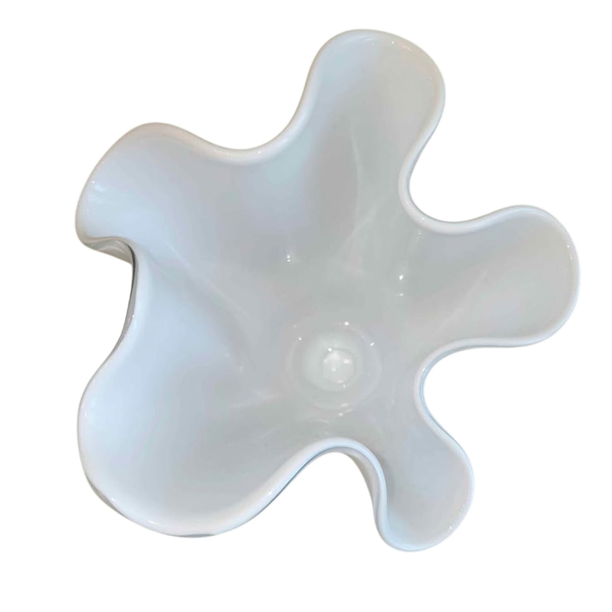 Orrefors-Style Handkerchief Ruffle Rim White Vase | 12.5" Scandinavian