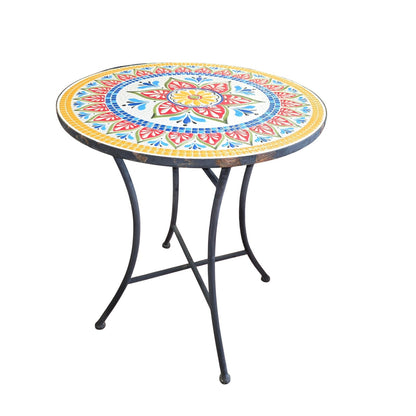 Delightful Black Metal Bistro Table & Chair Set with Colorful Mosaic Tile Accents