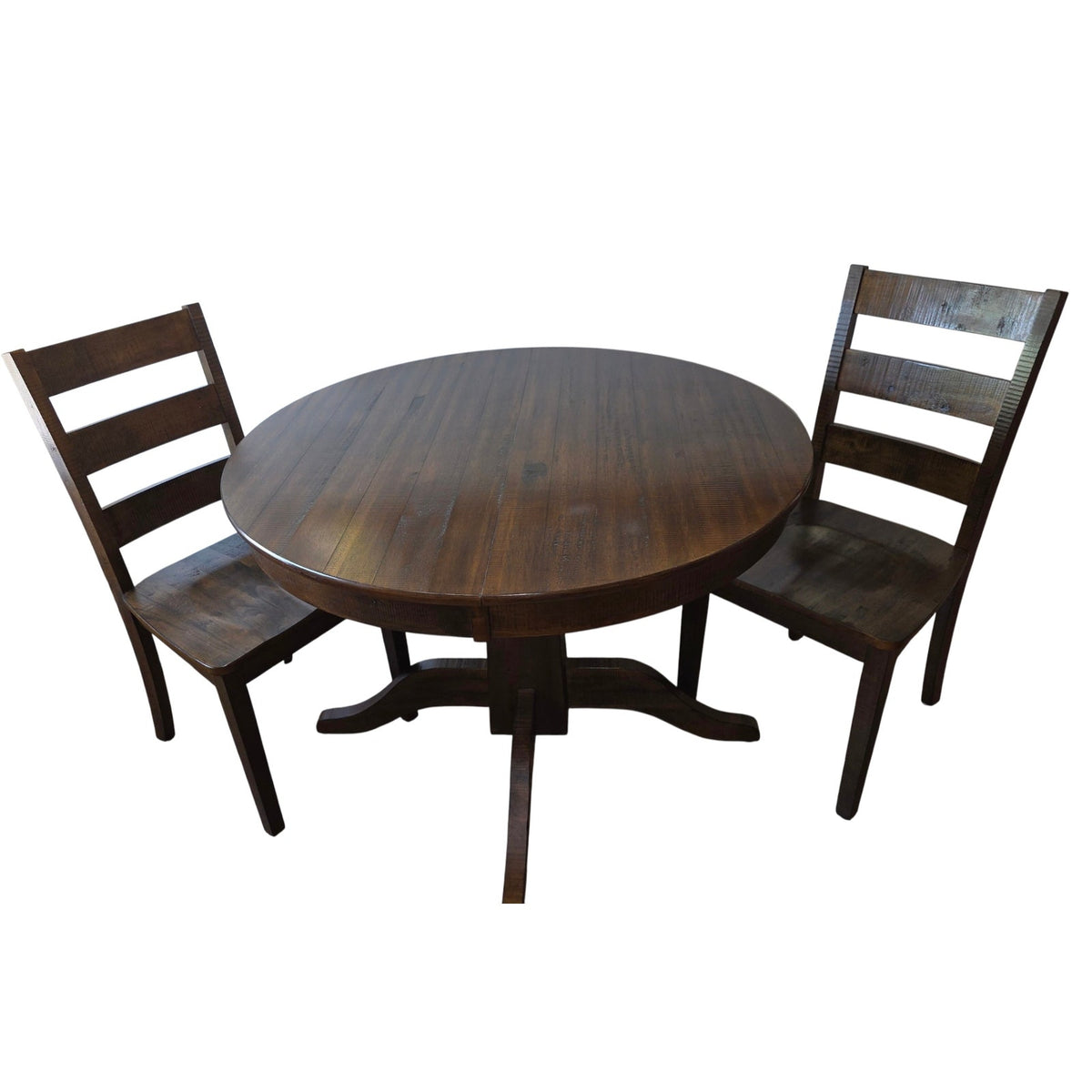 Pier 1 Imports Solid Wood Rough-Hewn Dining Table & 2 Chairs | 42" Round with 18" Leaf