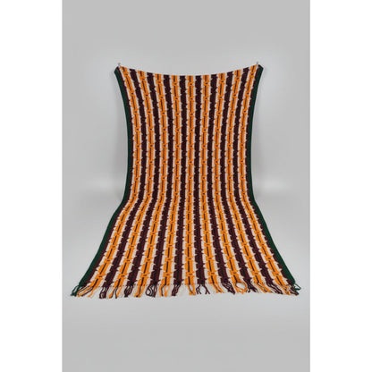 Vintage Hand-Crocheted Goldenrod & Brown Chevron Afghan | 83" x 48" | Boho Throw Blanket