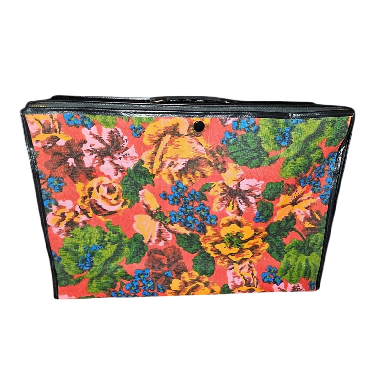 Vintage Groovy Floral Canvas & Vinyl Suitcase | 17" Retro Travel Case