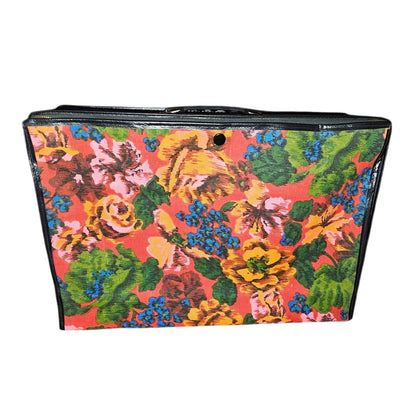 Vintage Groovy Floral Canvas & Vinyl Suitcase | 17" Retro Travel Case