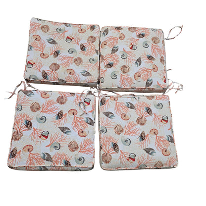 Set of 4 Coastal Shell Patterned Chair Seat Cushions