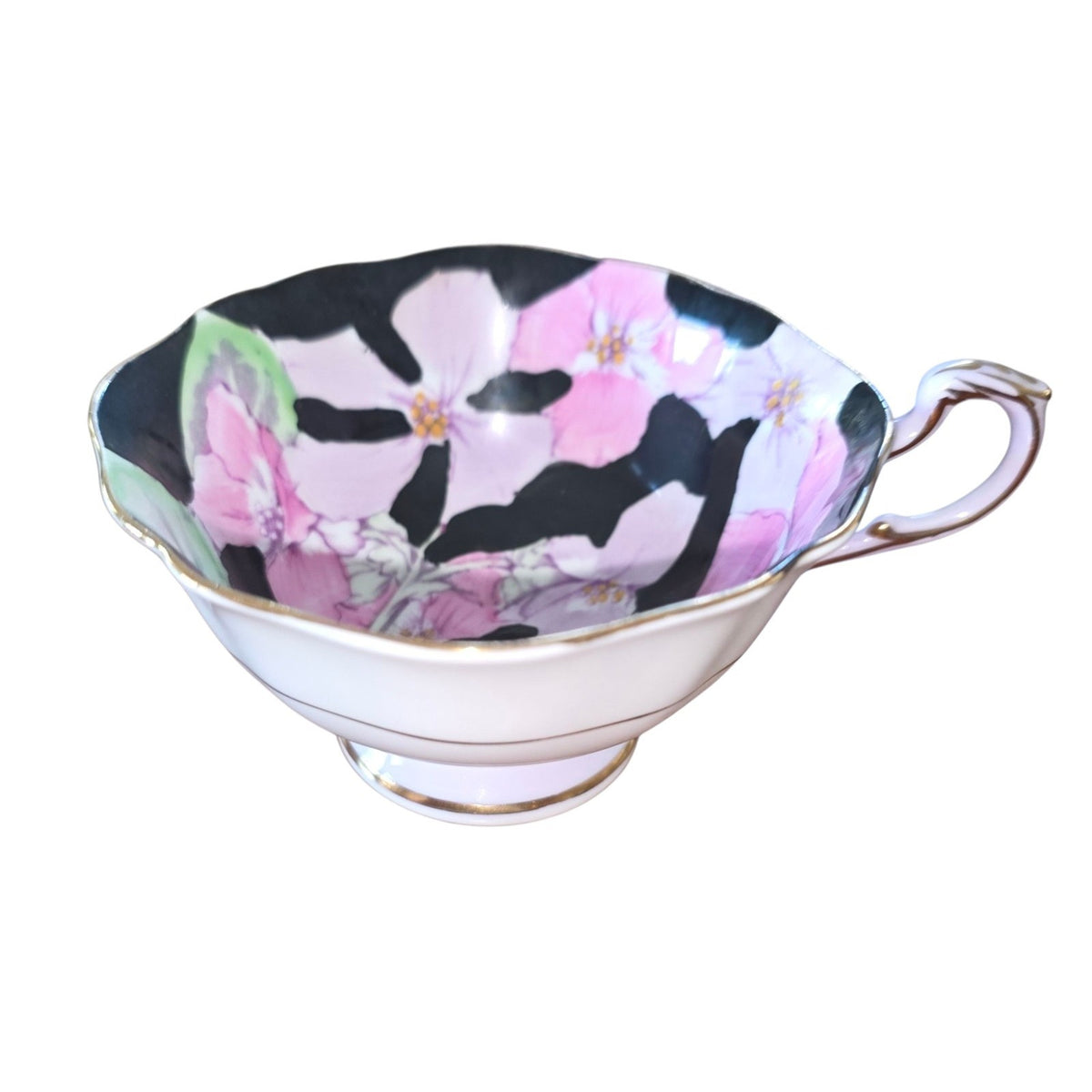 Vintage Paragon Double Warrant Cabbage Rose Teacup | Pink & Black Art Nouveau