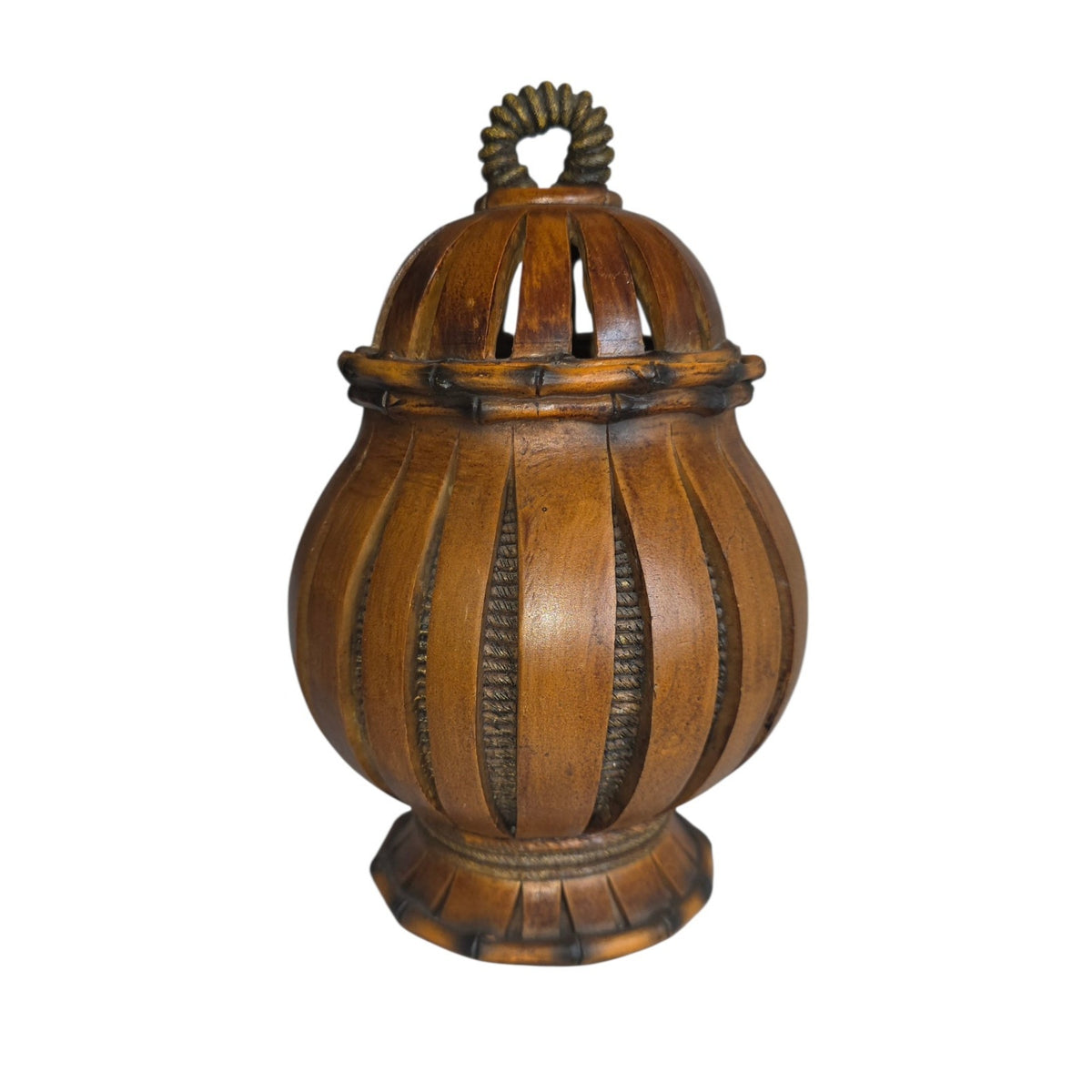 Wood-Look Resin Footed Trinket Jar with Lid | 5.5" x 9" Tall | Decorative Storage Accent