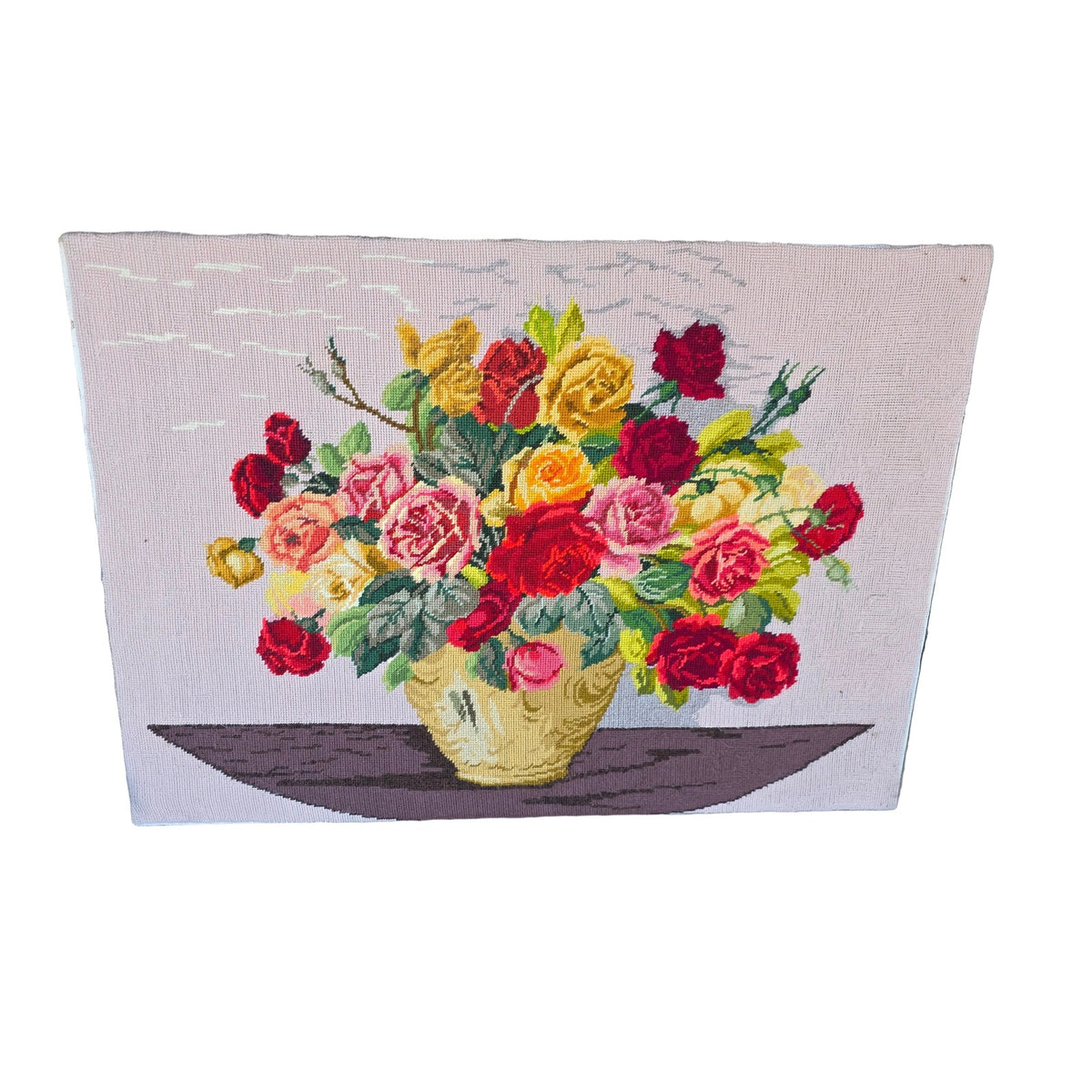 Vintage Handmade Floral Needlepoint | Unframed | 26.75" x 19" | Artisan Folk Art