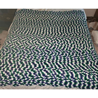 Vintage Hand-Crocheted Purple & Green Chevron Afghan | 62" x 68" | Boho Throw Blanket