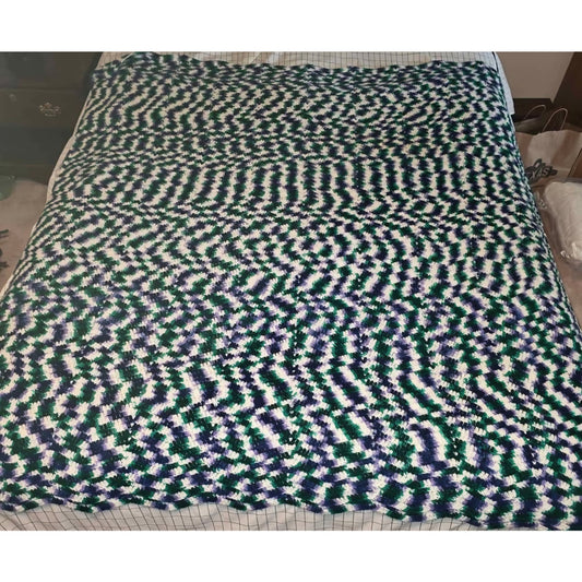 Vintage Hand-Crocheted Purple & Green Chevron Afghan | 62" x 68" | Boho Throw Blanket