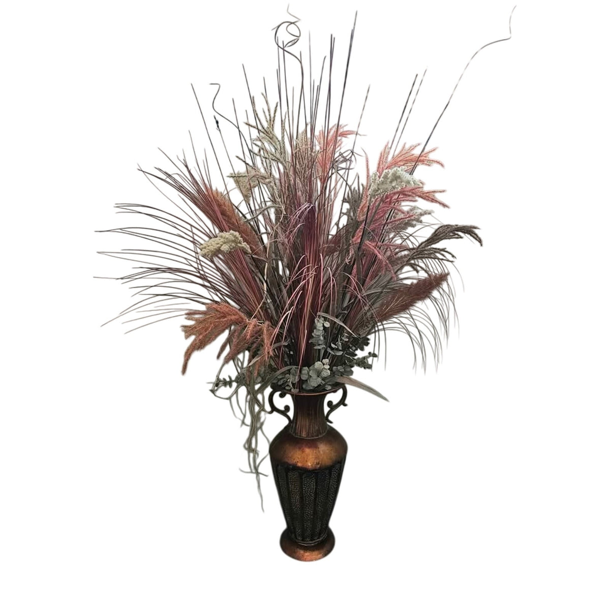 Decorative Brass Urn with Natural Pampas Grass | 48" Statement Piece