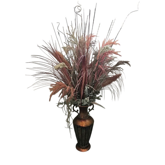 Decorative Brass Urn with Natural Pampas Grass | 48" Statement Piece