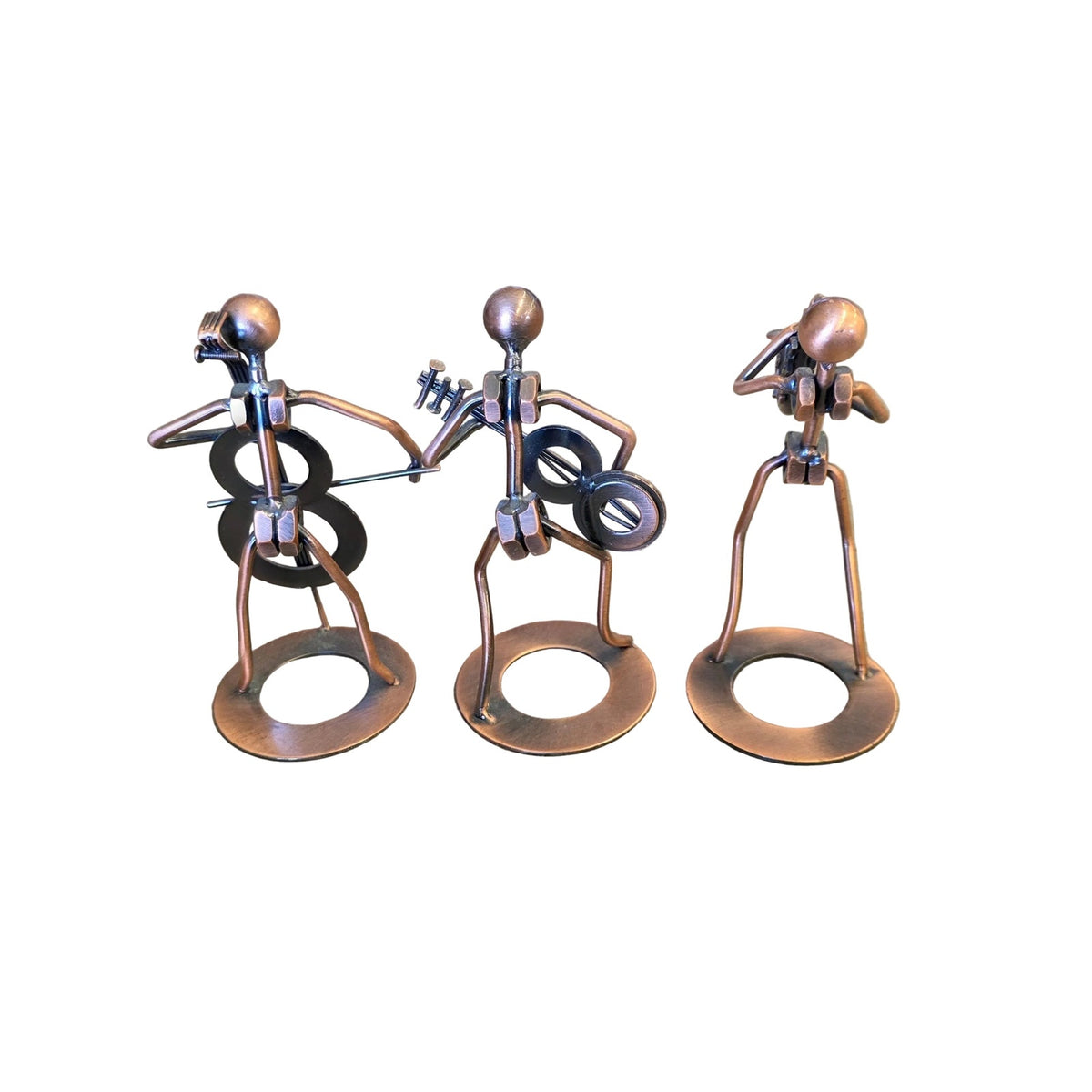 Set of 3 Nuts & Bolts Musical Figurines | Handmade Upcycled Metal Art | ~6" Tall