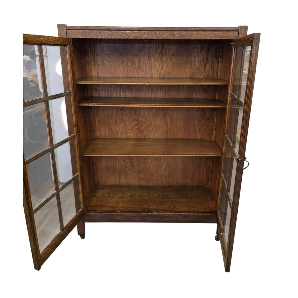 Antique Stickley Mission Style Solid Wood Book Shelf with Glass Doors