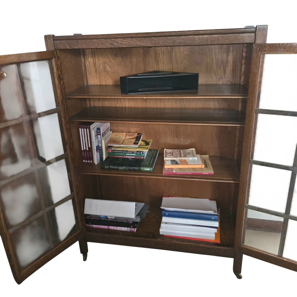 Antique Stickley Mission Style Solid Wood Book Shelf with Glass Doors