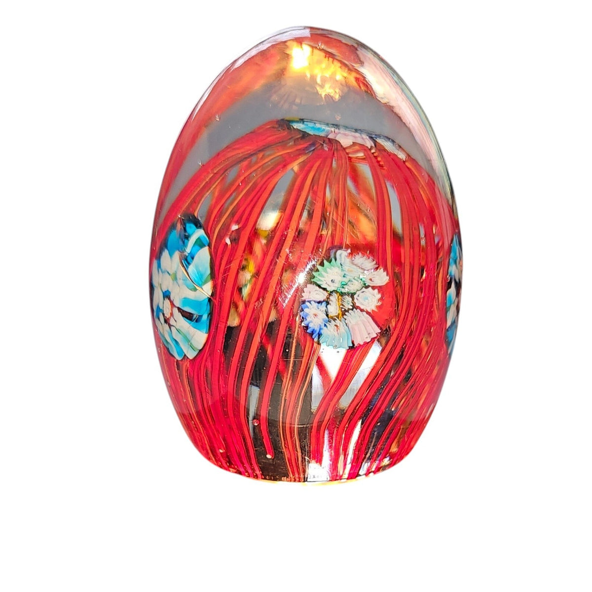 Set of 3 Glass Controlled Bubble Paperweights | Reds & Blues | Lighted Wooden Stand Included