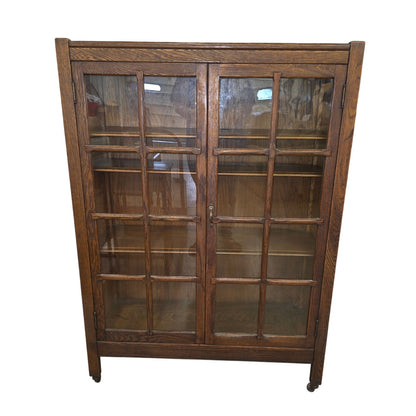 Antique Stickley Mission Style Solid Wood Book Shelf with Glass Doors