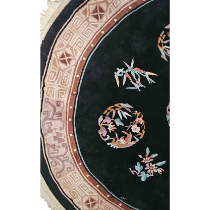 82" Diameter Black/Multicolor Asian Inspired Area Rug