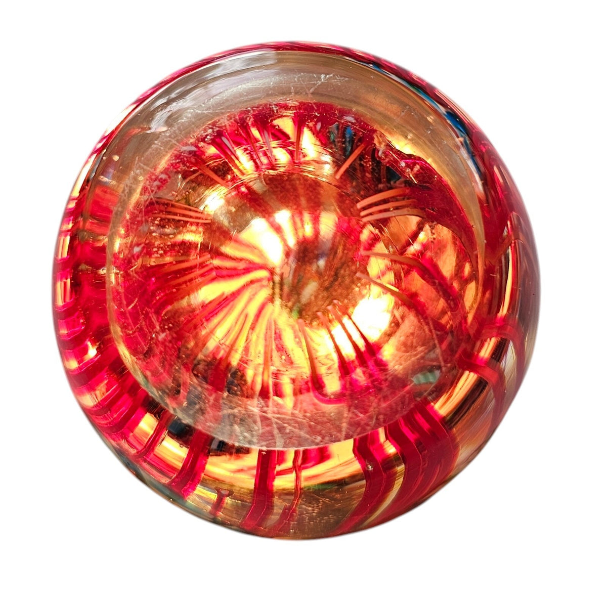 Set of 3 Glass Controlled Bubble Paperweights | Reds & Blues | Lighted Wooden Stand Included
