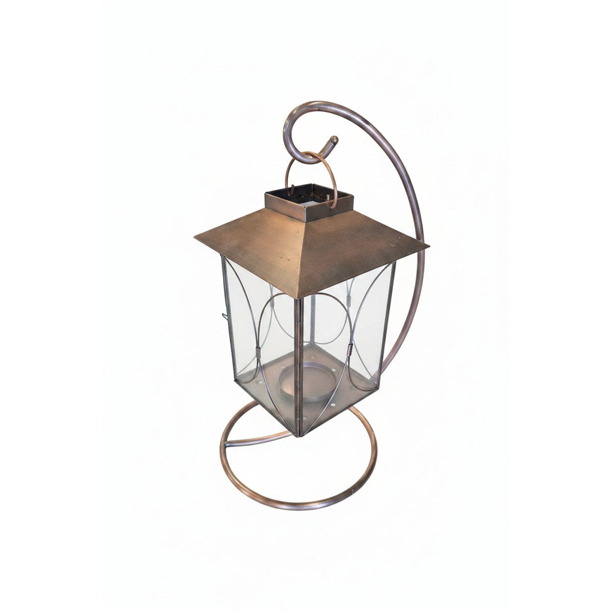 Copper Lantern on Hanging Stand | 8" x 18.5" | Indoor & Outdoor Decorative Accent