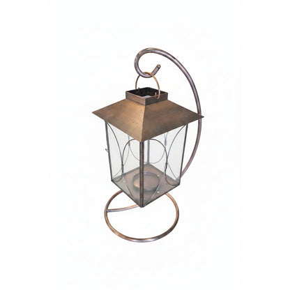 Copper Lantern on Hanging Stand | 8" x 18.5" | Indoor & Outdoor Decorative Accent