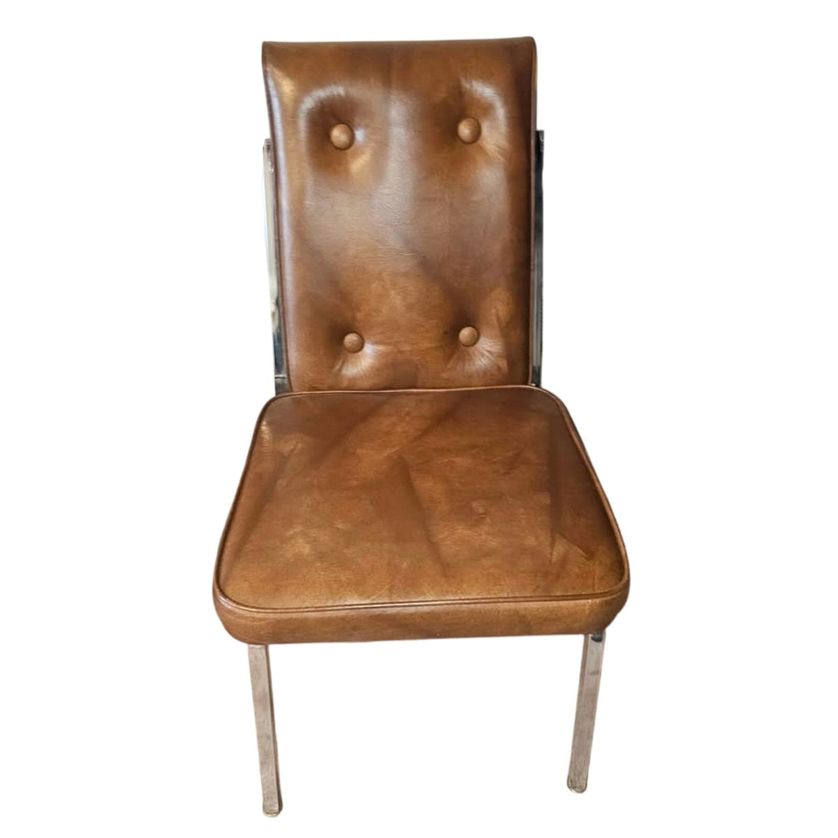 Set of 2 Vintage Stoneville MCM Button Back Brown Faux Leather Dining Chairs