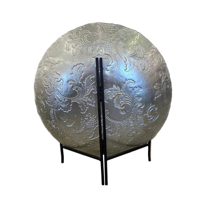 Damask Leaves & Scrolls Decorative Bowl on Metal Stand | 15" | Centerpiece Display