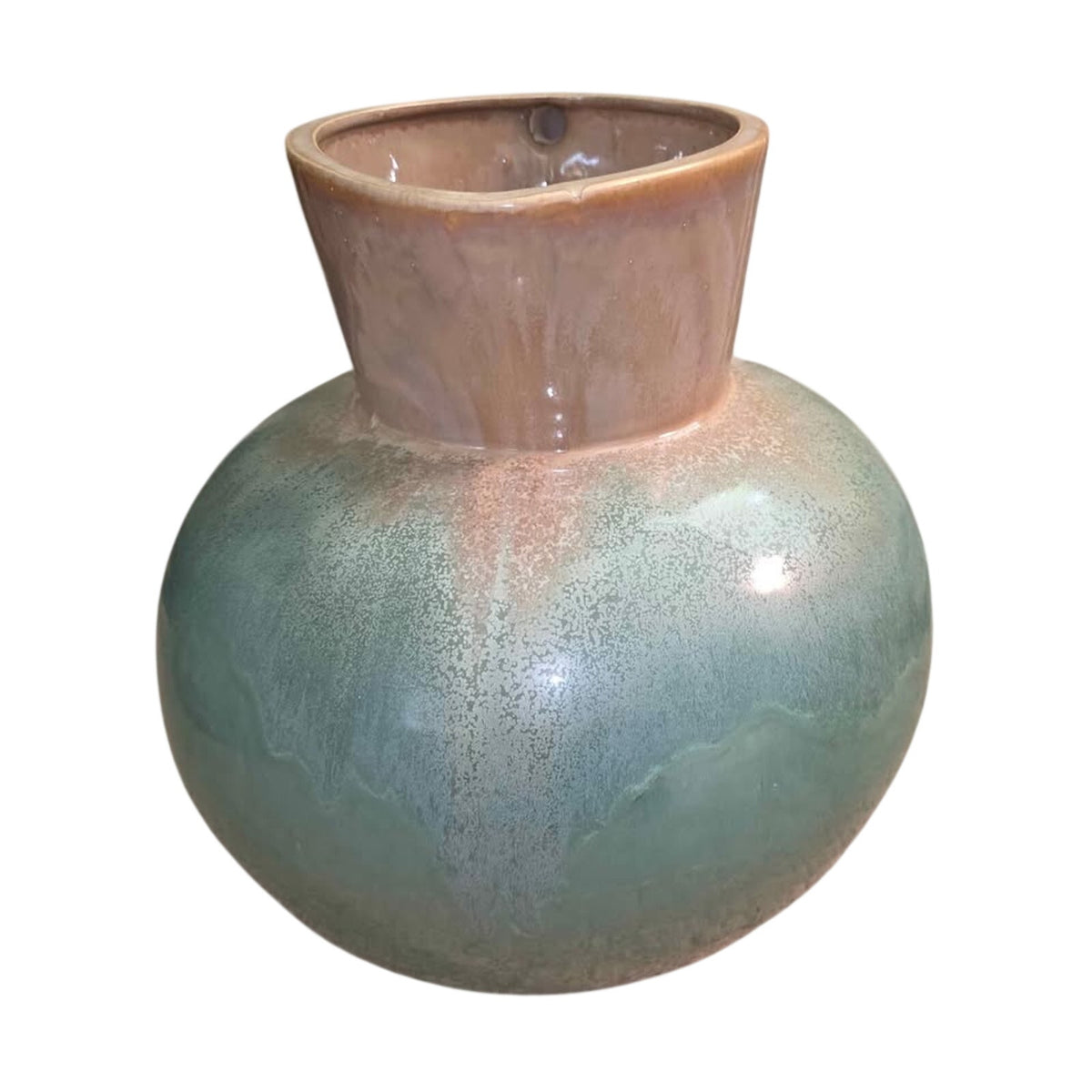 Large Beige to Turquoise Pottery Pitcher