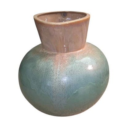 Large Beige to Turquoise Pottery Pitcher