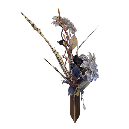 Contemporary Black & Brown Floral Arrangement in Copper Tone Vase | 8.5" | Ready to Display