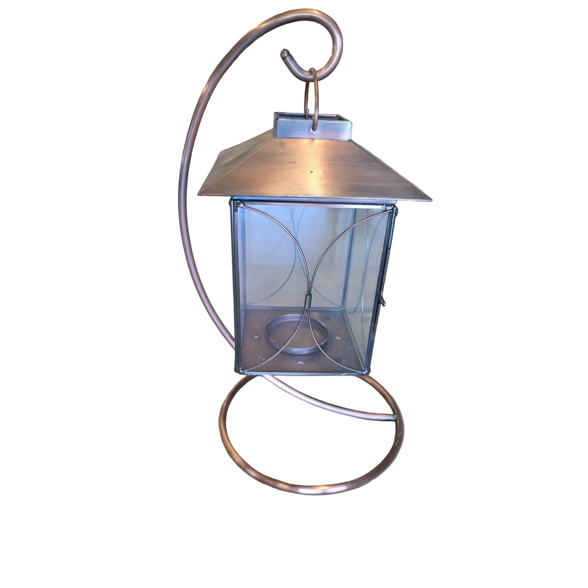 Copper Lantern on Hanging Stand | 8" x 18.5" | Indoor & Outdoor Decorative Accent