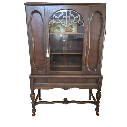 Antique Solid Wood & Glass-Front Display Cupboard | Turned Legs | 41.5" x 62.5"