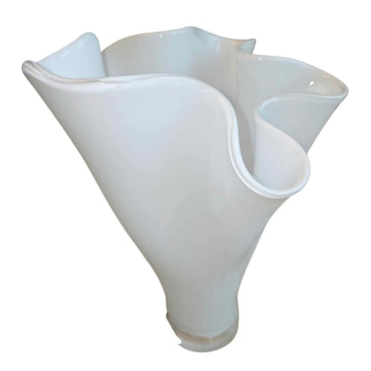 Orrefors-Style Handkerchief Ruffle Rim White Vase | 12.5" Scandinavian
