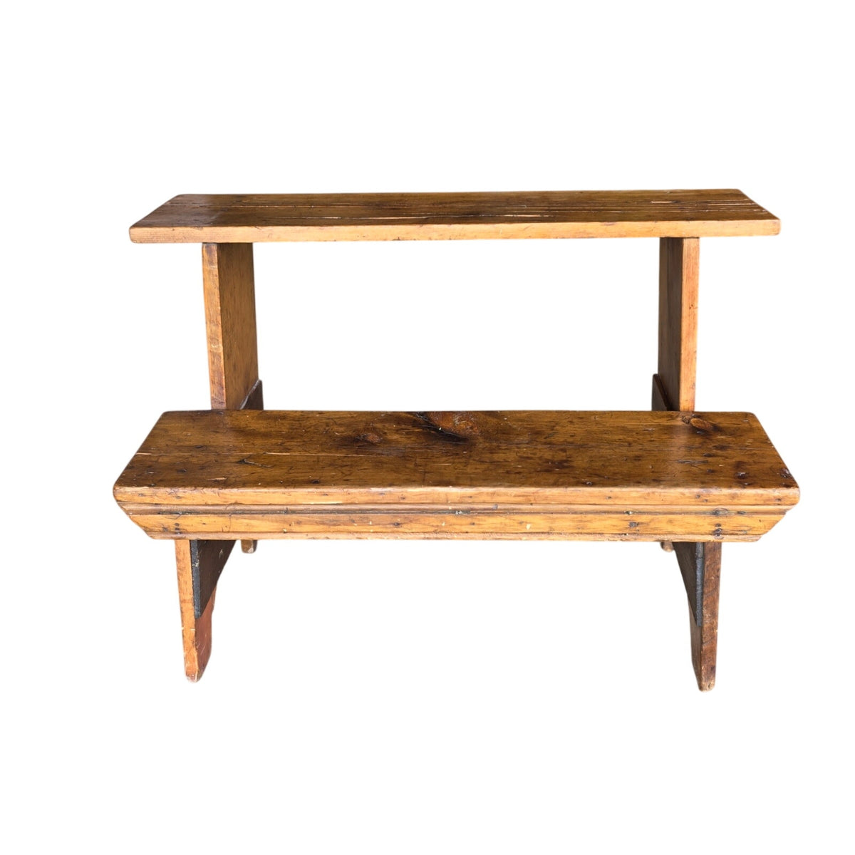 Primitive Rustic Two Tier Solid Wood Bench