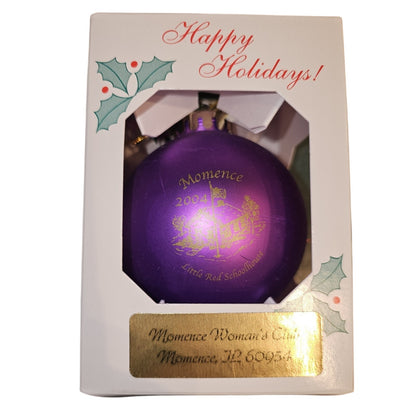Momence Women's Club The Little Red Schoolhouse Ornaments Gold Purple Green