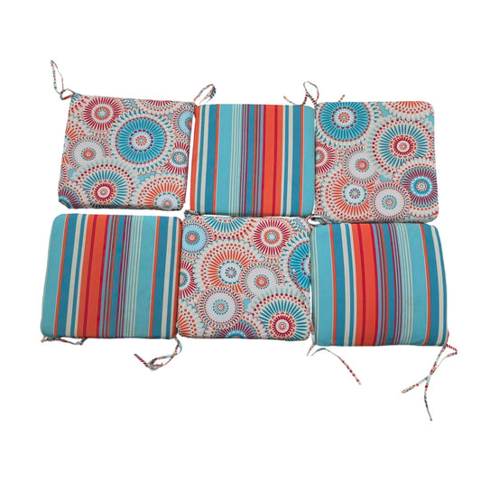 Set of 6 Padded Seat Cushions Stripe One Side Mandala the Other
