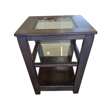 Urban Icon Glass Inlay Wood End Table | 24" Square x 25" Tall | Modern & Transitional