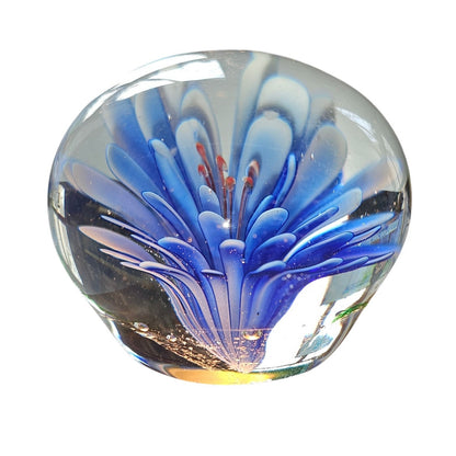 Set of 3 Glass Controlled Bubble Paperweights | Reds & Blues | Lighted Wooden Stand Included