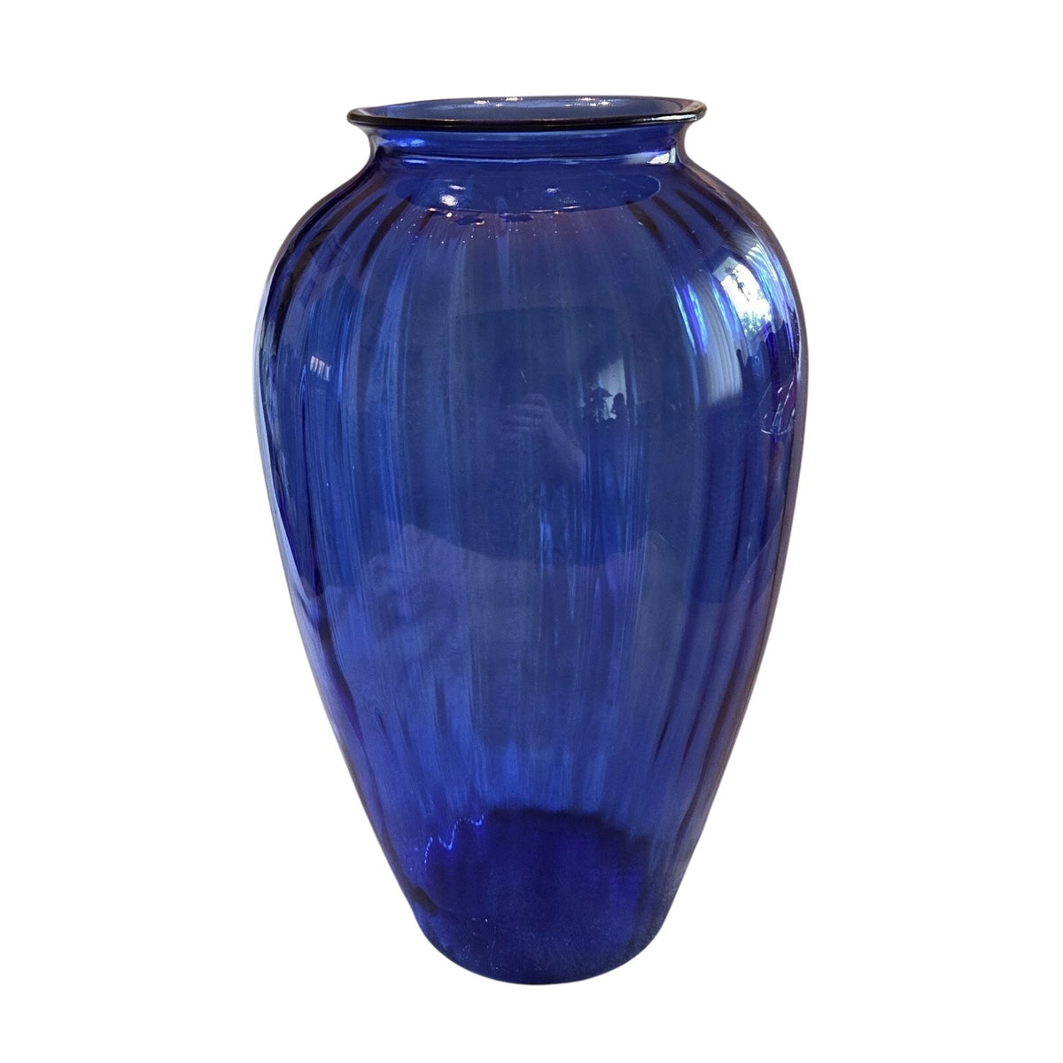 Vintage Cobalt Blue Ribbed Glass Bouquet Vase