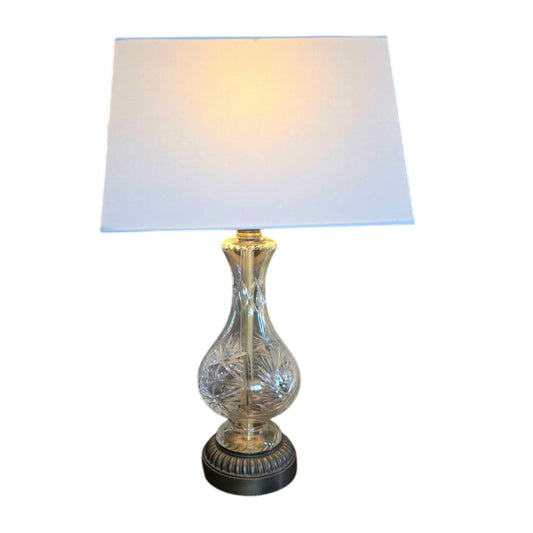 Vintage Crystal & Brass Table Lamp | 26" Old-World Glamour