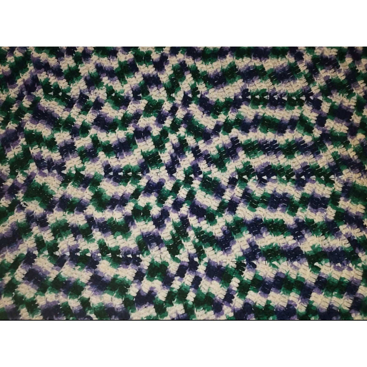 Vintage Hand-Crocheted Purple & Green Chevron Afghan | 62" x 68" | Boho Throw Blanket