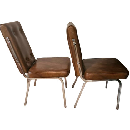Set of 2 Vintage Stoneville MCM Button Back Brown Faux Leather Dining Chairs