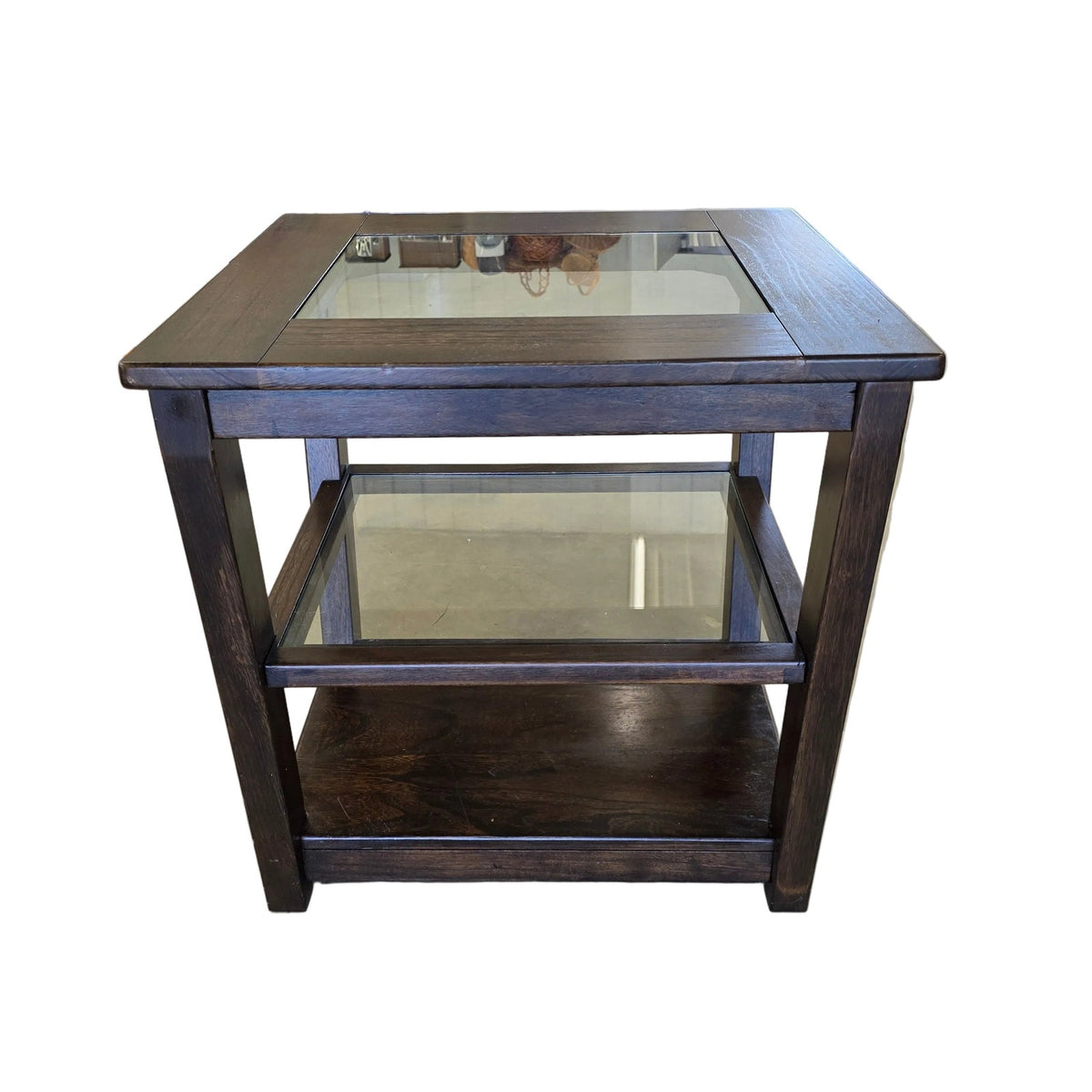 Urban Icon Glass Inlay Wood End Table | 24" Square x 25" Tall | Modern & Transitional