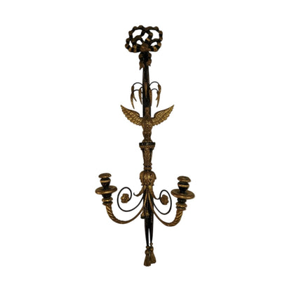 Vintage Hollywood Regency Hand Carved Wood Eagle Wall Sconce Italy