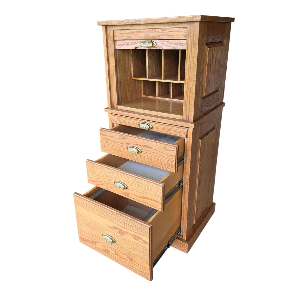 Amish Solid Oak Tamboura Top Organizer Desk