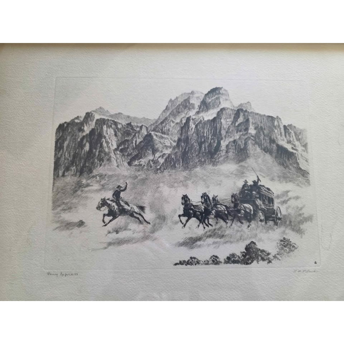 Vintage Framed R H Palenske Pony Express Print