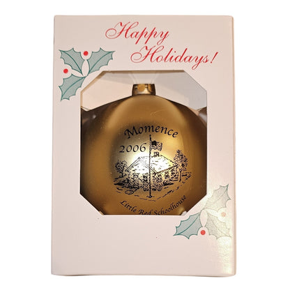 Momence Women's Club The Little Red Schoolhouse Ornaments Gold Purple Green